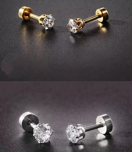 फेमज़ोन Combo of Gold and Silver Small Round Crystal Stud Earrings Cubic Zirconia Stainless Steel Stud Earring