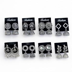 Agomira Latest Designer Oxidised Silver Jhumki Earrings Combo Set of 6 Metal Stud Earring, Drops & Danglers