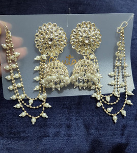 FashionFuse FASHIONFUSE 108 kundan pearl jhumka with vhain ear cuffs Pearl Alloy Cuff Earring