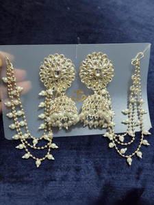 FashionFuse FASHIONFUSE 108 kundan pearl jhumka with vhain ear cuffs Pearl Alloy Cuff Earring
