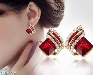 neze NZ 140 Red Gemstone Earrings Ruby Crystal Earrings Alloy Clip-on Earring