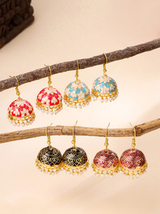 Qiroko Gulnaar Collection | Ethnic Enamel Traditional Jhumka Combo of Four Earring Set Brass Jhumki Earring, Earring Set