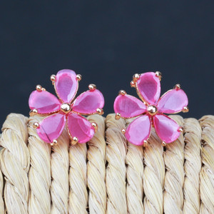 Jewels Corner CLASSIC BEAUTIFUL FLOWER RUBY AD EARRING Cubic Zirconia Brass Stud Earring