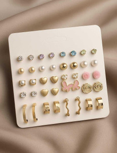 Chocozone Pack of 20 Earring pairs earrings for girls earrings for kids Pearl Metal Stud Earring