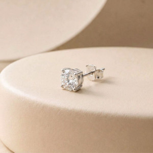 HighSpark 92.5 Silver Sparkling Diamond Solitaire Earring For Men - 6mm White Zircon Sterling Silver Stud Earring