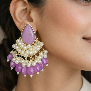 StyleStation VSHAPE-Pearl Earring For Girl's And Women(Color-Lavender) Alloy Earring Set