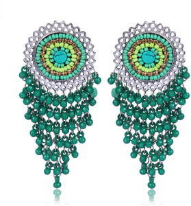 Bevy Pearls Oxidised Silver green earrings for women traditional afghani bead earring Alloy Drops & Danglers