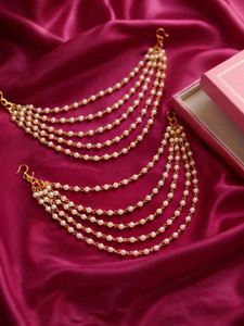 DIVY JEWELS Celebrity Style Pearl Studded Classic Gold-Plated 5 Line Ear Chain Pearl Brass Cuff Earring