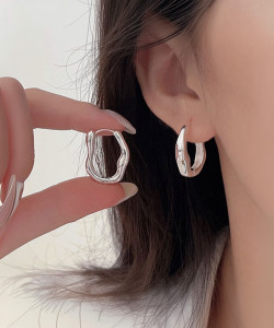 AKISON JEWELS Twisted Silver Hoop Korean Earrings For Women Trendy Western Fashion Earring Alloy Hoop Earring, Earring Set