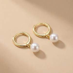 MYKI Cute Pearl Hoop Earring For Women & Girls Metal Hoop Earring