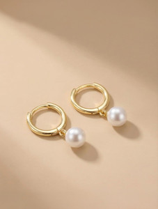 MYKI Cute Pearl Hoop Earring For Women & Girls Metal Hoop Earring