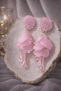 sehzalcreation Pink Whisper Floral Earrings Beads Plastic Drops & Danglers