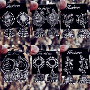 JV CREATION Latest Unique Designer Silver Jhumki For Girl ( Pack Of 6 Silver Earrings ) Cubic Zirconia Alloy Drops & Danglers, Jhumki Earring, Stud Earring, Chandbali Earring, Earring Set