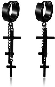 KRYSTALZ Stainless Steel Combo Cross Earrings For Men Dangle Hinged Hoop Huggie Earrings Metal Hoop Earring, Drops & Danglers