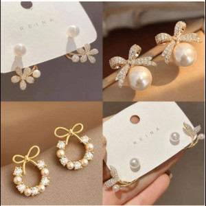 VIDIMO Bow, Floral, Leaf & Pearl Wreath Gold Plated Earring Combo for Women & Girls Pearl, Zircon, Cubic Zirconia, Aquamarine Brass, Alloy, Bronze Stud Earring, Earring Set, Clip-on Earring, Hoop Earring