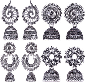 MEENAZ earrings for women jhumka Silver Oxidised traditional ear rings combo stylish Beads, Pearl, Cubic Zirconia, Diamond Brass, Enamel, Copper, Zinc, Stone Drops & Danglers, Chandbali Earring, Earring Set, Jhumki Earring