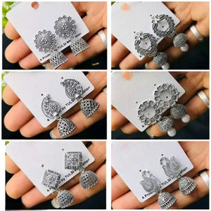 TANLOOMS Beautiful 6 Different Design Silver Small Jhumki Pack For Girls & Women Alloy Jhumki Earring