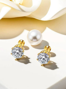 Xflame Solitaire Stud Earrings 18 Kt Gold Plated Cubic Zirconia Metal Stud Earring