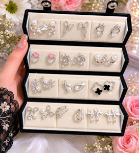 Aurnique Oxidised Korean Pearl & Crystal Earrings Combo Box Crystal Alloy Stud Earring, Earring Set