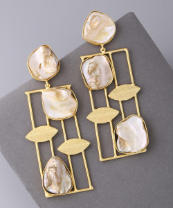 Viraasi Gold Plated Raw Stone Dangler Earrings for Girls and Women Brass Drops & Danglers