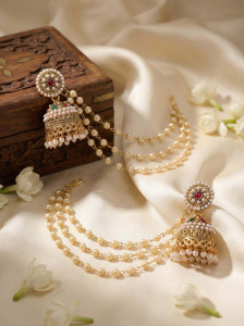 Meira Jewellery Gold Plated Bahubali Jhumki Earring with Layered ear Chaii Alloy Jhumki Earring