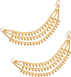 Diyanenterprise Ear chain Golden colour, universal fit, Kan chain Beads Plastic Earring Set, Jhumki Earring