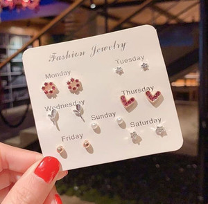 Vembley Pack of 7 Weekly Stud Earrings for Women And Girls Alloy Stud Earring