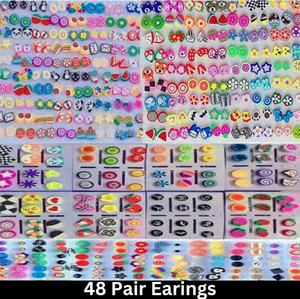 Clezaro Clezaro 48Pairs Colorful multi design Stud Earrings for Girls Plastic Stud Earring