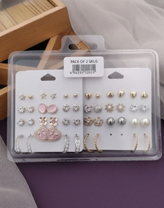RARE1STUDIO RARE1STUDIO Trendy Korean Combo of 24 Pairs Stylish Stud Earrings Cubic Zirconia Alloy Stud Earring