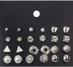 Vembley Combo of 12 Pair Silver Studded Pearl Stud Earrings For Women and Girls Alloy Stud Earring