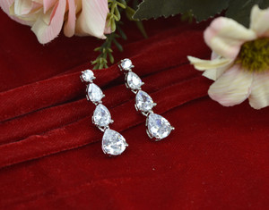 KYOOT JEWELS American Diamond Pear Shape Long Dangler AD Earrings Cubic Zirconia, Diamond Alloy Drops & Danglers