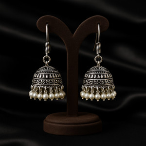 SHI Jewellery German Silver Jhumki Afghani Oxidised Jhumka Pearl Drop Earrings Pearl German Silver Jhumki Earring