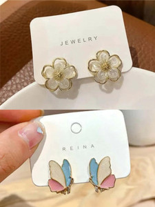 RV YUWON Combo of 2 Trendy Gold Plated Korean Design Light Weight Earrings Cubic Zirconia, Pearl, Zircon, White Zircon Alloy Stud Earring