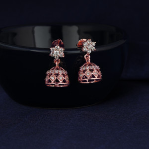 GIVA Rose Gold Zircon Jhumki for Womens Zircon Sterling Silver Jhumki Earring