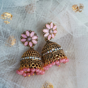 IFQARA Traditonal Light Weight Pearl Gold Platted Oxidized Earrings for Girl & Women Alloy Jhumki Earring