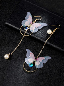 YELLOW CHIMES White Butterfly Attached Dangle Drop Earrings Crystal Metal Drops & Danglers