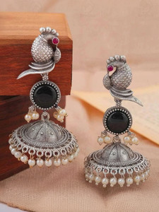 DANGAR ENTERPRISE Beautifull Unique Design Oxidised Silver Stone Alloy Stud Earring