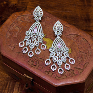 GEMRON JEWEL American Diamond Trendy Handmade Latest Earrings for Women, Girls and Her Cubic Zirconia, White Zircon Alloy, Copper Chandbali Earring, Stud Earring, Drops & Danglers, Cuff Earring