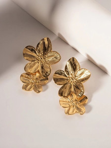 AKISON JEWELS Gold Flower Earrings For Women Floral Earrings For Women Long Korean Earrings Alloy Earring Set, Drops & Danglers, Tassel Earring