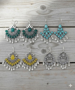 Fashion Theme Handcrafted Oxidized Earring Set for Women Artistic Boho and Ethnic Collection Brass Earring Set, Drops & Danglers