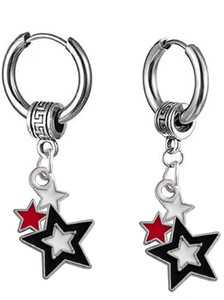 M Men Style Mens Bikers Star Shape Dangle Hoop Punk Titanium Steel Piercing Jewelry Stainless Steel Hoop Earring, Stud Earring