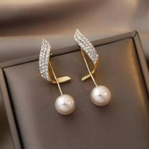 TheVineGirl Korean Studded Wing Pearl Tassel Drop Earrings For Women And Girls Metal Drops & Danglers