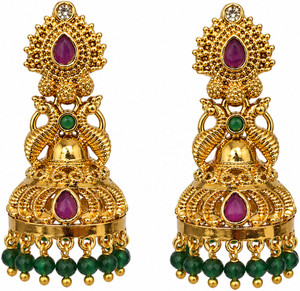 Zevar Lelo Temple Jhumka Earrings Cubic Zirconia Brass Jhumki Earring