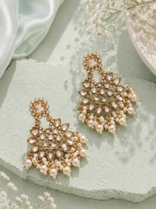ASMITTA Jewellery Gold Plated Stones Studded & Pearls Beaded Traditional Drop Earrings Pearl Alloy Drops & Danglers