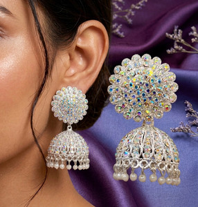 LOVESTONE White Gold diamond jhumka earrings for women Full Diamonds Earrings for Girls Diamond Brass Jhumki Earring