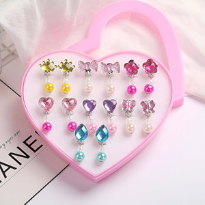 SYGA Princess-Themed Non-Pierced Earrings Set - 7 Unique Designs, Plastic Material Plastic Clip-on Earring