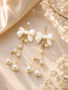 BellaArte Pearl Bow Tassel Earrings Alloy Drops & Danglers