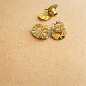 SHE'SJEWELS Elegant 1 Gram Gold Plated Dual Ring Stud Earrings with Shimmering CZ Stones Cubic Zirconia Brass Clip-on Earring, Earring Set, Stud Earring, Rhinestone Studs