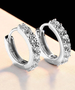 YELLOW CHIMES White Crystal Hoop Metal Hoop Earring