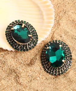 Buy SOHI Green Stone Oval Stud Earrings Alloy Stud